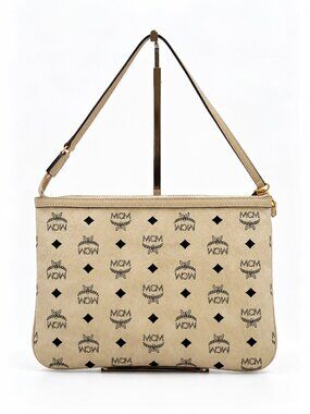 MCM Vintage Visetos Beige Monogram Shoulder Bag Clutch Pouch
